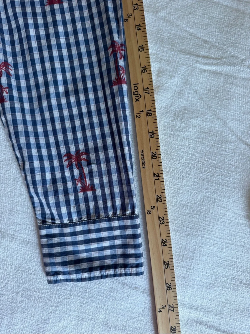 Tommy Bahama Men’s Blue and White Gingham Button-Down with Red Palm Print